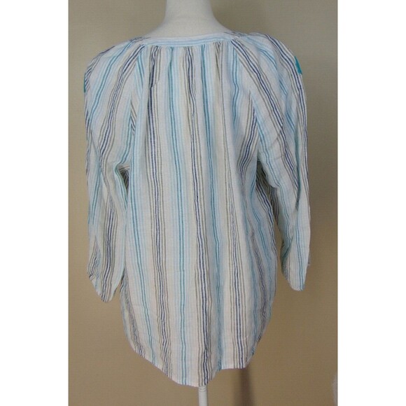 J Jill Love Linen Boho Top Womens Medium Embroidered Green 3/4 Sleeve V-Neck M - Picture 7 of 10